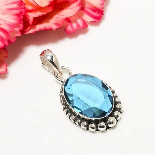 Teal Tourmaline 925 Sterling Silver Pendant, Christmas Gift, Gift For Her P45266 - product listing photo