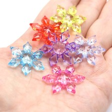 40 Mixed Colour Transparent Acrylic Snowflake Beads 28mm 1.1" 2-hole Connector