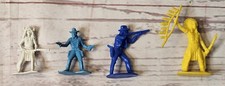 Vintage Plastic Toy Cowboys  Indians - Lot of 4 Yellow  Blue 2" Figurines