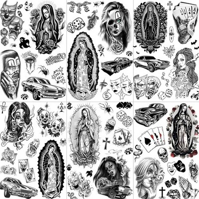 6 Blätter Chicano Temporäre Tattoos Frauen Männer Klebetattoos Erwachsene, Ch