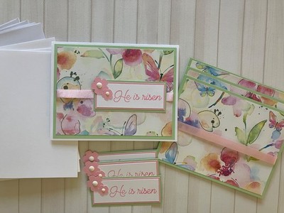 Easter He Is Risen Handmade Card Kit EASY~4 W/Env Watercolor Floral/Butterflies