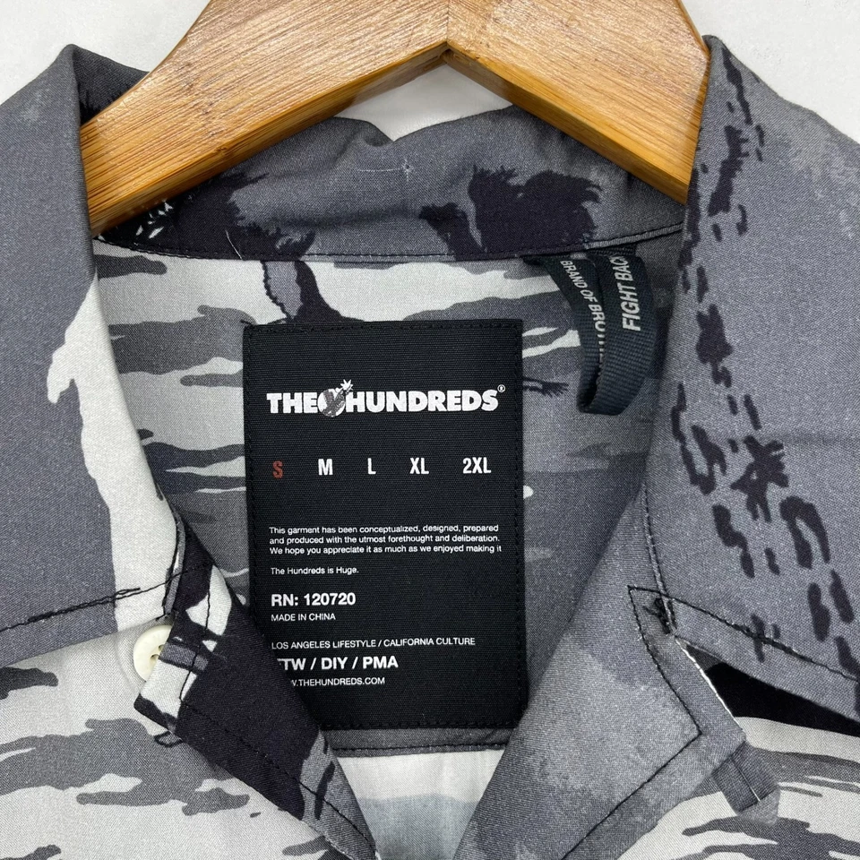 Camisa The Hundreds manga corta con botones para hombre talla S gris playa hawaiana rayón Foto 4 de 4