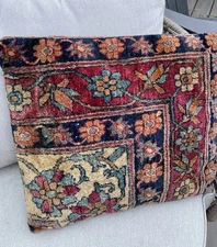 Handmade Antique Dark Blue rug throw Pillow Persia Woven 16.5”x20” Authentic