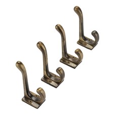 Vintage Cast Iron Wall Hooks Antique Brass Finish, Set of 4 - Rustic, Farmh...