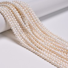 Natural White Fresh Water Pearl Off Round Beads Size 4-5mm 15" Strand