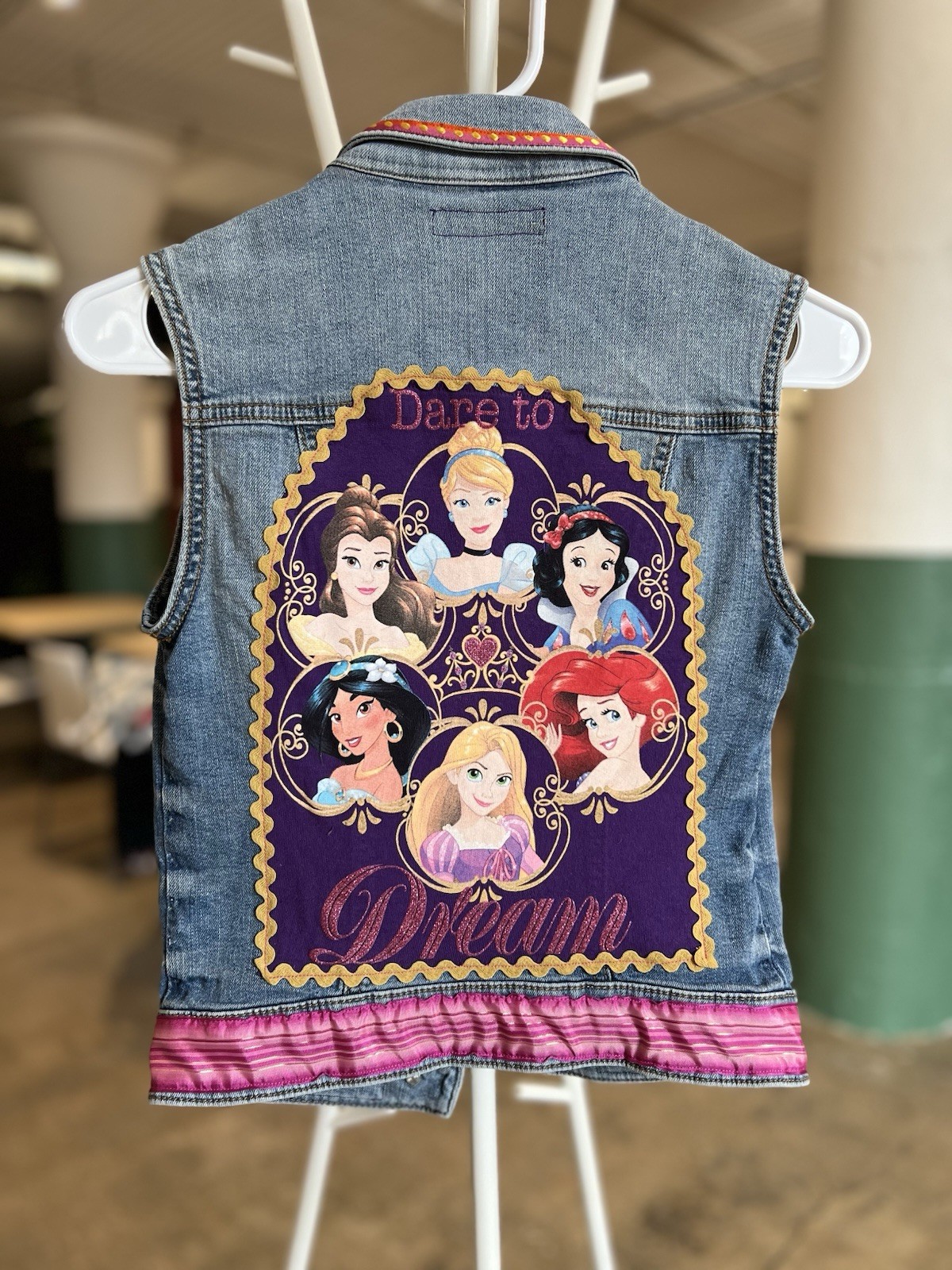 Princess Tshirt Patchwork Upcycled Jean Vest - image 1