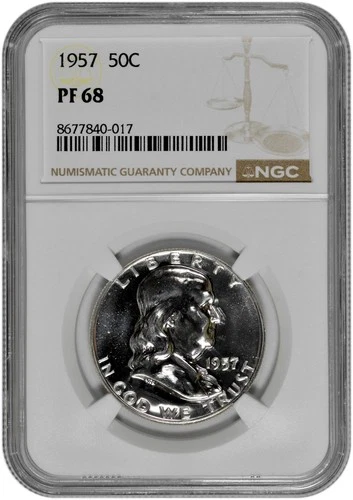 1957 50C Proof Silver Franklin Half Dollar NGC Graded PF 68 in New Holder