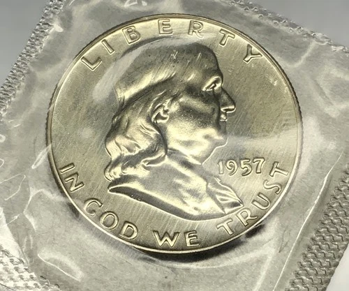 1957-P Proof Franklin Half Dollar UNC Proof Original Mint Cello 90% Silver -2428