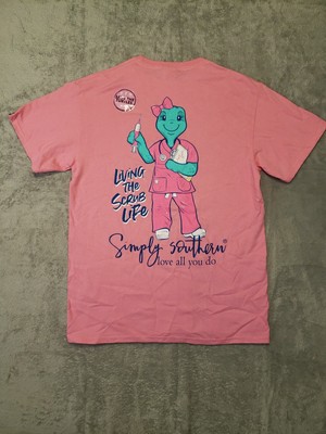 Simply Southern Shirt Womens Med. Short Sleeve Living The Scrub Life Nurse Pink
