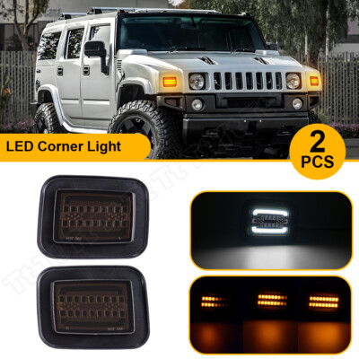 Smoked  Front LH & RH Corner DRL Turn Signal Lights For 03-09 Hummer H2 SUV SUT 