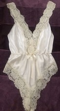 Vintage Satin lace teddy hi cut thighs snap crotch Ms. Leslee Made In 80 s