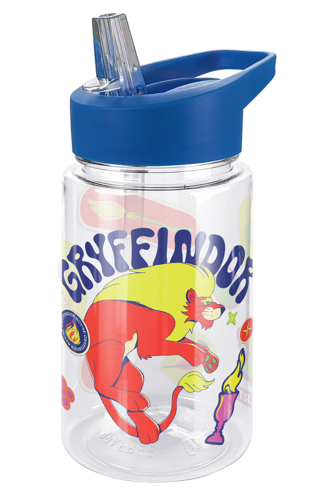 Harry Potter Trippy Gryffindor Kids Plastic Water Bottle Straw Lid Handle 12oz