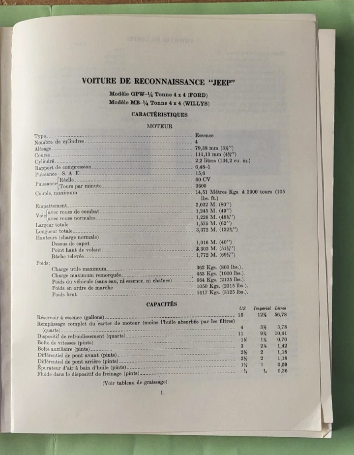 JEEP FORD ou WILLYS / manuel technique  voiture de reconnaissance 1/4 de Tonne - Photo 3/4