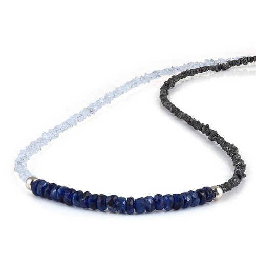 Natural Zafiro Azul & Rough Negro Diamante Suelto Cuentas Nuggets Collar Cadena - Imagen 5 de 5