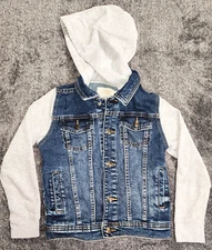 Tucker+Tate Hooded Denim Jacket, Vintage Wash w/Sweatshirt Material Boys Size 7
