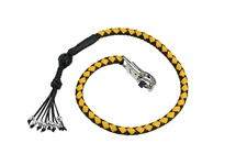 Premium 36 Inches Black Yellow Skulls Fringed Hand-Braided Biker Get Back Whip