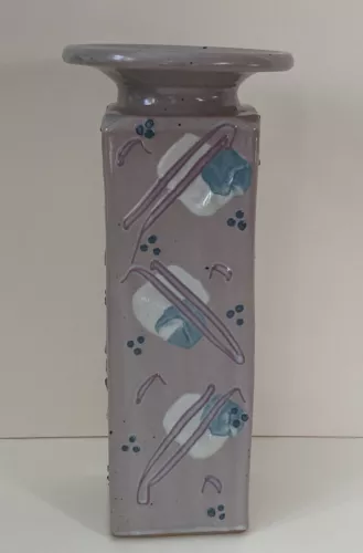 Art Pottery Vase By Cunningham Pottery Abstract Design Pink Blue White VTG 80s