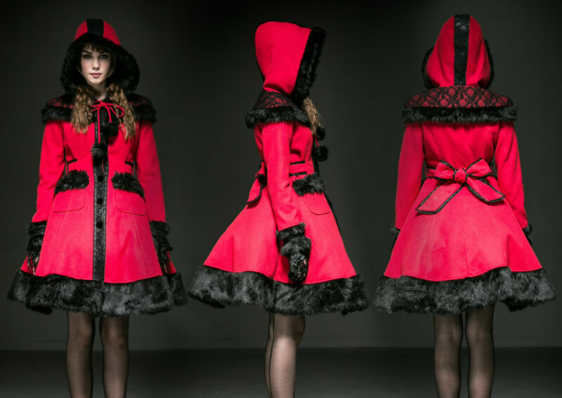 ジャケット・アウター 00s gothic punk lolita fur jacket y2k Punk Rave Gothic Lolita Girls Women Woolen Coats Sweet Long