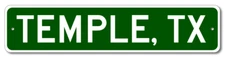 Temple, Texas Metal Wall Decor City Limit Sign - Aluminum