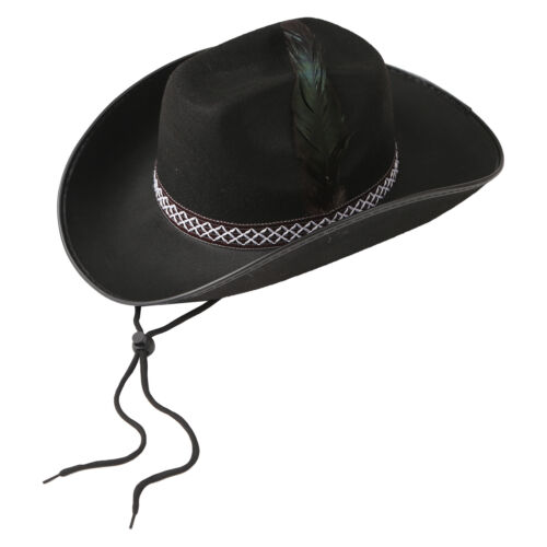 Unisex Feather Decorated Caps Soft Cowboy Hat Lace Felt Cap With Drawstring