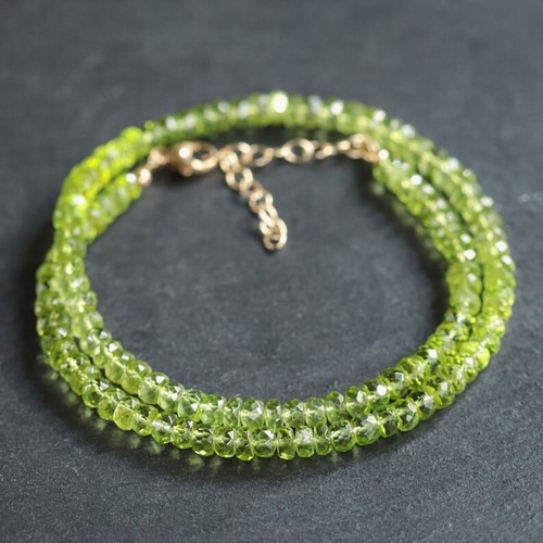 AAA++ Green Peridot Faceted Rondelle 3-4MM Gemstone Beaded 18" Handmade Necklace - Picture 2 of 8