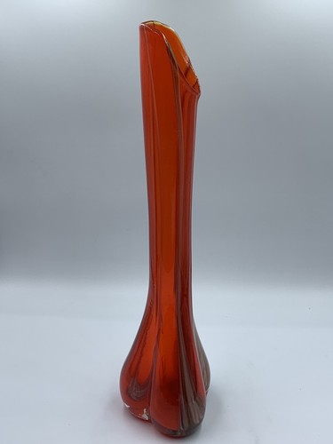 Adesivo pellicola vaso vintage Norcrest Giappone elasticizzato arancione striature rosse vetro arte 10 - Foto 3 di 6