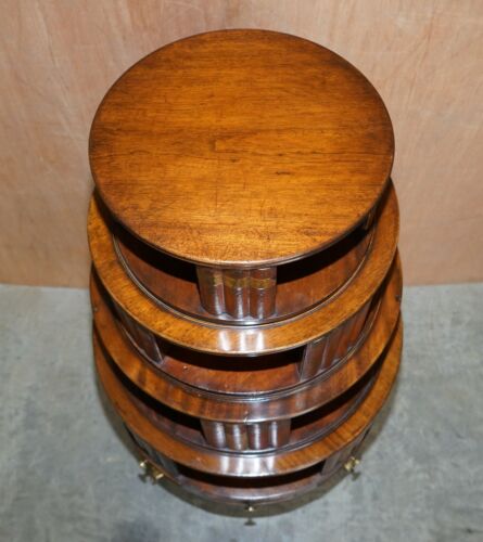 RESTORED REGENCY CIRCA 1810 REVOLVING MAHOGANY LIBRARY BOOKCASE WITH FAUX BOOKS - Picture 11 of 12