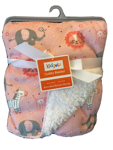 Kidgets Pink Velour Sherpa Girl Baby Blanket Safari Animals Lion Giraffe 30x40