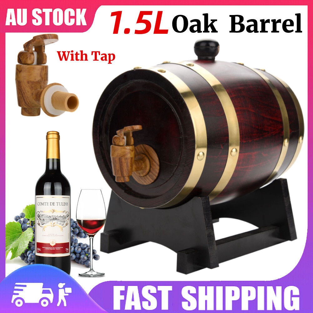 3L Vintage Oak Wine Barrel, Wood Oak Wood Wine Barrel Storage Holder Dispenser for Whiskey Bourbon Tequila Wine Vinegar Beer, Leakproof Oak Wine Storage Vessel with Wooden Foot and Tap