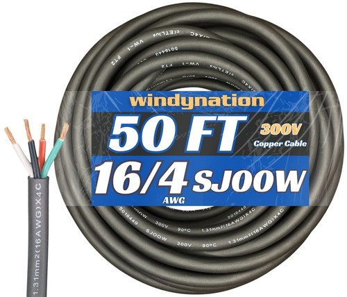 WindyNation 16/4 16 AWG 4 Conductor SJOOW Cable Cord Wire 300V Portable Power - Picture 55 of 112