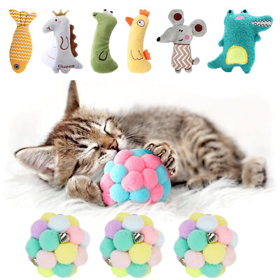 9PCs Cat Catnip Toys Set Natural Balls Fish Cat Toys Kitten Chewing Kicker Toys