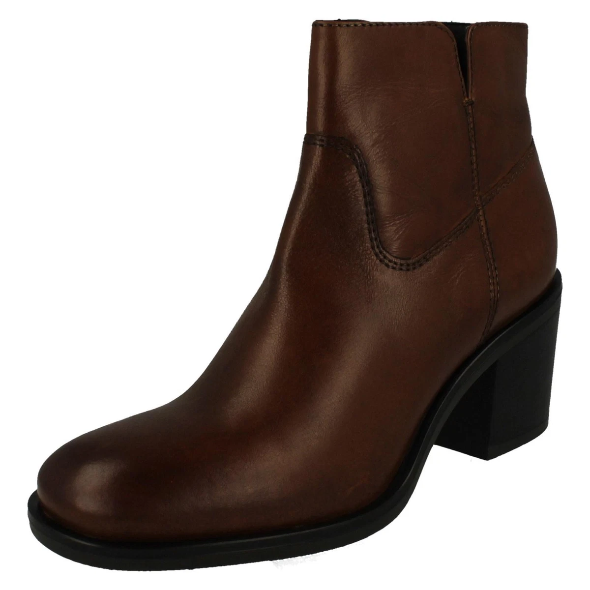 LADIES CLARKS MID BLOCK HEEL ZIP LEATHER FORMAL ANKLE BOOTS VALVESTINO LO