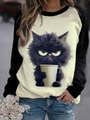 PLUS 18 20 22 24 26  WHITE BLACK GRUMPY CAT T SHIRT TOP SWEATSHIRT STRETCHY