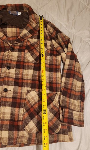 Vintage Pendleton Plaid 100% Virgin Wool Blazer Jacket Men's M Orange Brown - Picture 3 of 11