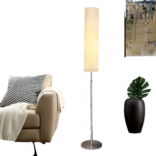 LINNMON Vintage Floor Lamp - Tall Standing Lamp With Light Gold Fabric Shade & Pull Chain - View #12