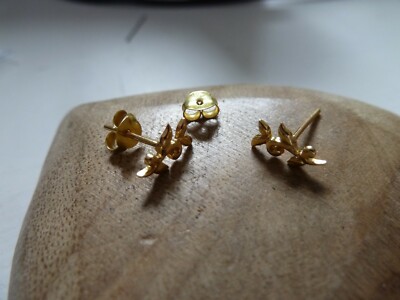 Earrings - Stud Earrings - BRANCH Leaf - 925 Silver Gold Plated - Set of 2 - NEW