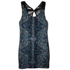 Free People Digital Damsel Floral Pixels Bodycon Strappy Dress Neon Glow Small