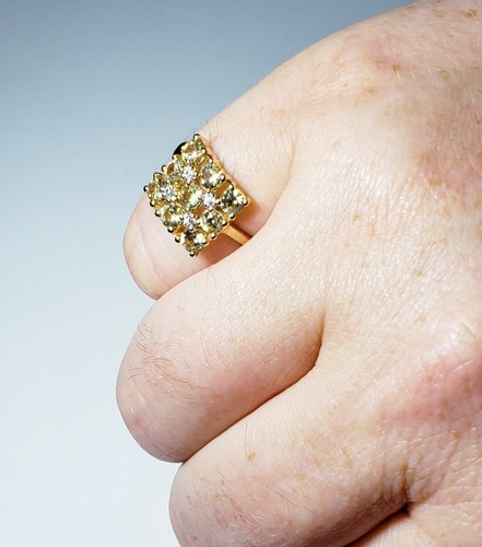 Festive 10K Yellow Gold Ceylon & White Zircon Ring Size 6 /Anillo de Oro - Picture 4 of 11