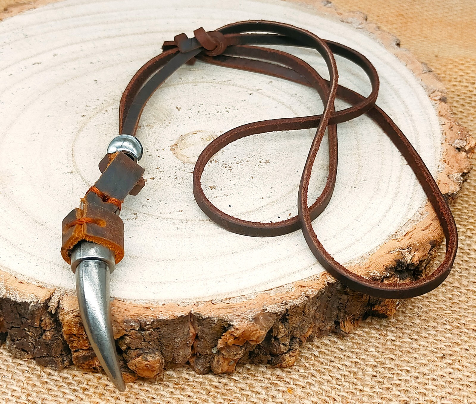 Wolf Fang Tooth Wolfs Tooth Adjustable Real Leather Rope Silver Pendant