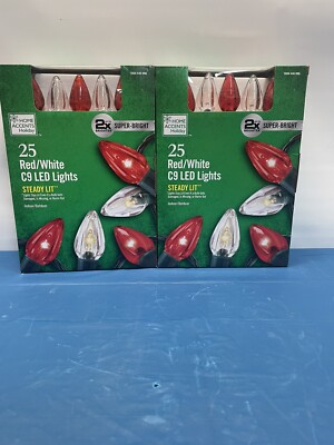 Home Accents 25-Light LED RED & WHITE  Christmas 16' String Light set of (2)