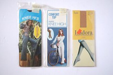 3x Vintage 70's Knee Hi's Nylon Stockings FITS 8.5 - 11 Navy BLue Taupe Nude