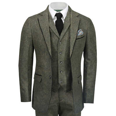 Tweed Piece Suit for Mens Vintage Green Herringbone 1920s Classic  Tailored Fit UK