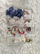     4 Baby Bling Baby Girl Hair Bow Headband Stonewash Denim Ivory Floral NEW    
