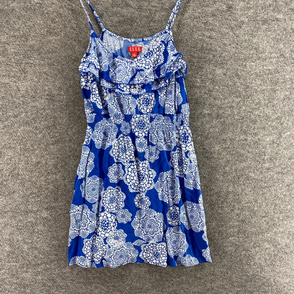 Elle Dress Women S Small Blue Floral Sheath Midi Sleeveless Round Neck Rayon - Image 4 of 4