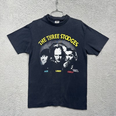 Vintage Three Stooges T Shirt 80s Black Large Larry Moe Curly 
