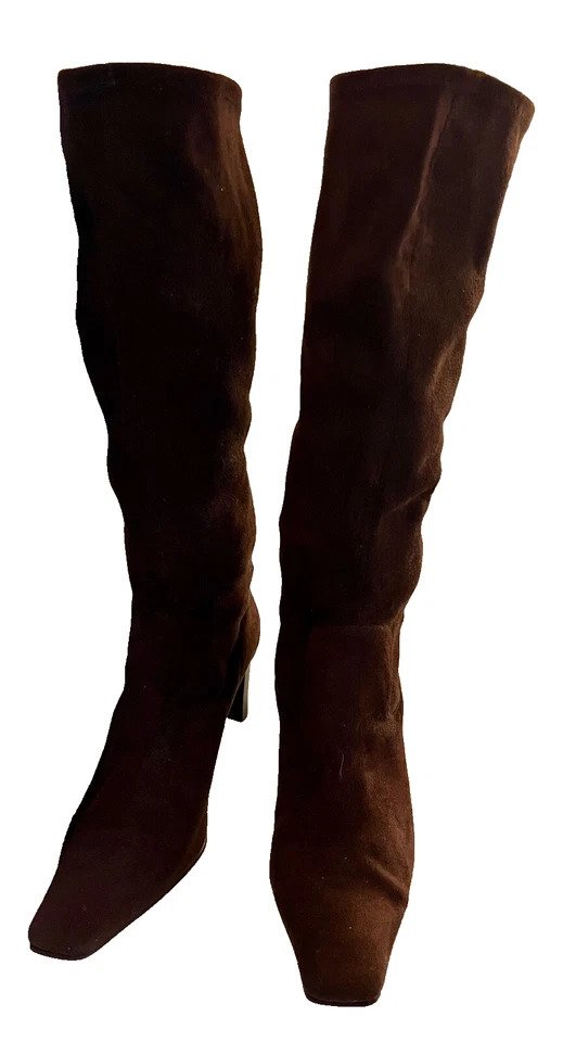 Botas para mujer 7,5 RAMPAGE Fortune parte superior marrón gamuza elásticas hasta la rodilla tacón bloque Foto 2 de 4