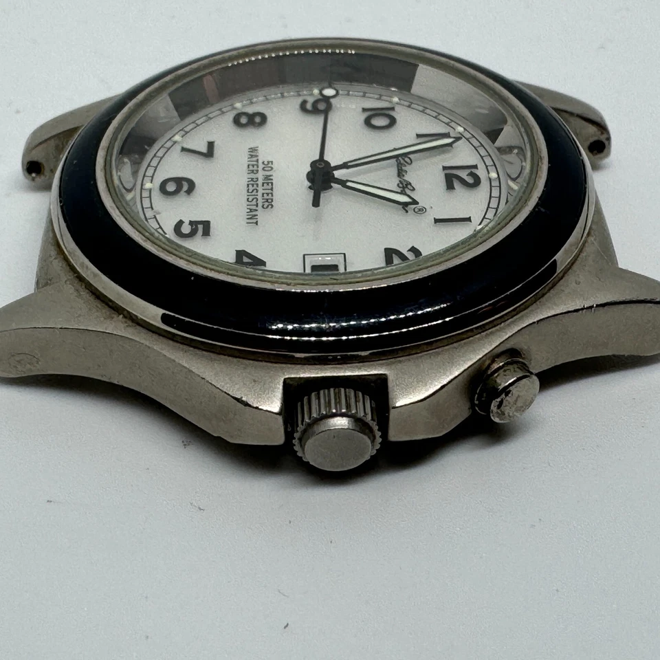 Vintage Eddie Bauer Quartz Watch Men 50m Silver Steel White ~For Parts Repair - Image 4 of 4