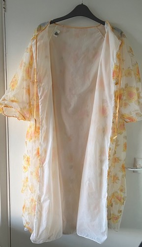 1950s Vintage Double 2 Layer Ultra Sheer Peignoir NightGown Robe Dressing Gown L - Picture 20 of 24