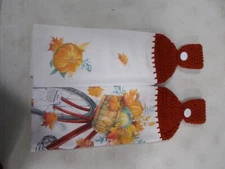 Pair Dual Purpose Terry Kitchen Towel Hand Crochet top Handmade / Kay Dee Design