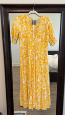 Faithfull The Brand Womens Short Sleeve V Neck Floral Midi Dress Yellow Size 4